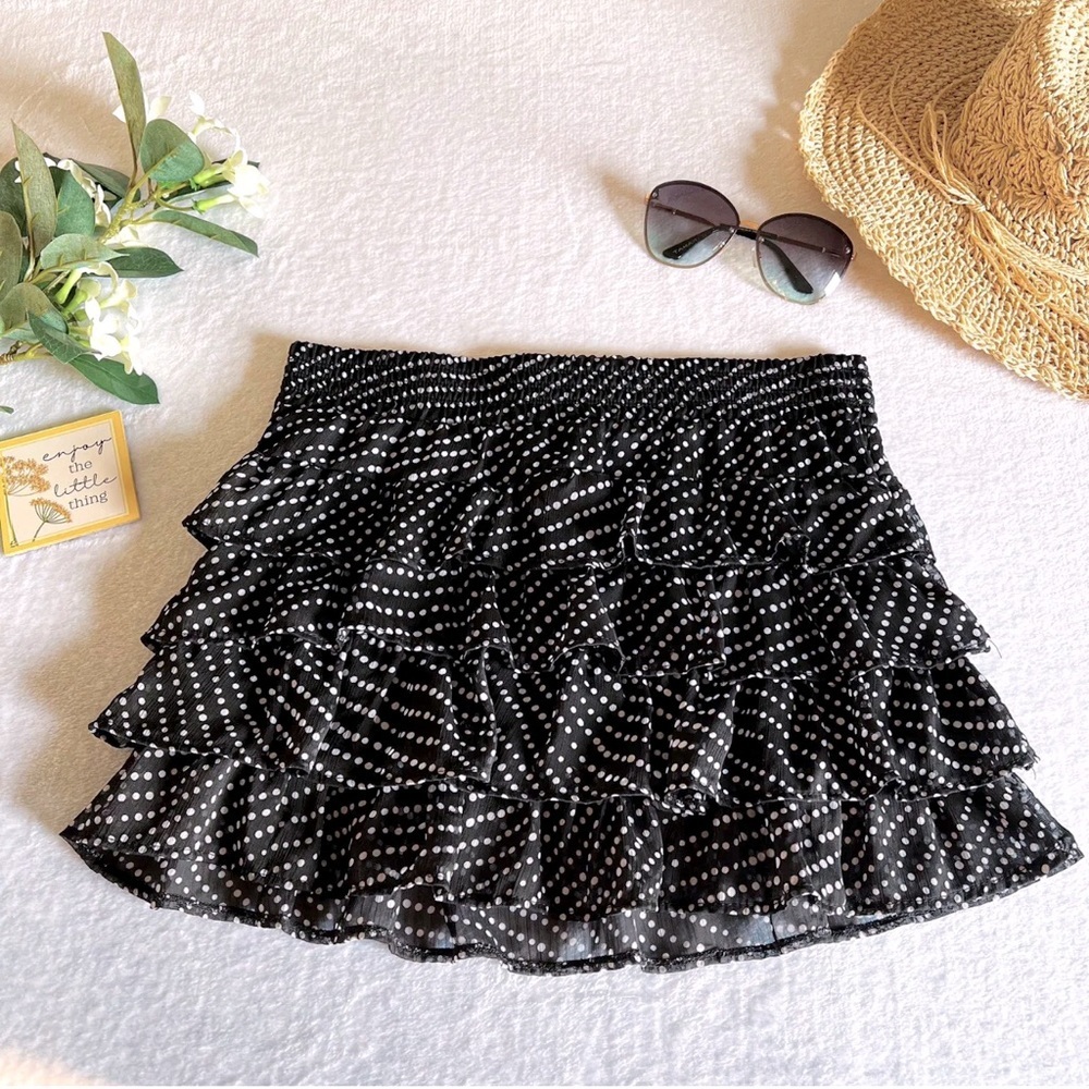 Zenana Outfitters Sz Small Polka Dot Black Ruffle Mini Skirt Chiffon Layered